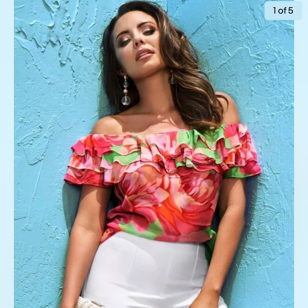 NEW Guess Marciano Floral Pout Off Shoulder Ruffled Bomb Sleeveless Summer Top S
